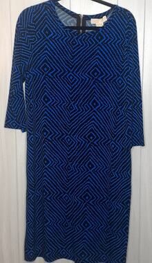 NWT Michael Kors Dress Amalfi Blue Tribal Print Back Zip Size 1X